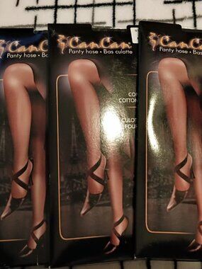 Can Can Size XTall Black Control Top Panty Hose x3 Lot